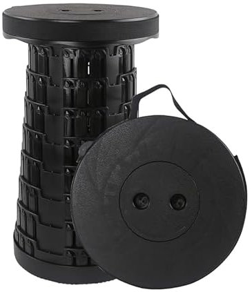 WedDecor Collapsible Telescopic Folding Stool Heavy Duty with 440lbs Load Capacity, Adjustable, Lightweight, Portable Pop Up Stool for Camping, Hiking, BBQ, Garden & Home Use - Black