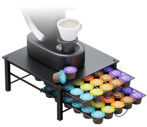 Porte Capsule pour Dolce Gusto, Tiroir de Rangement 60 Capsules, Support Dosettes 2 Niveaux en Métal, Range Capsules avec Pieds Antidérapants pour Petit Espace de Comptoir