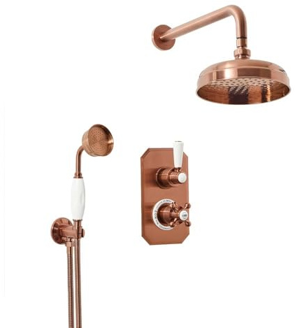 Milano Elizabeth Thermostatic Mixer Valve 205mm Round Shower Head Handset - Copper