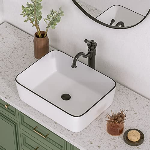 Bathroom Countertop Basin, DeerValley Rectangular Ceramic Bathroom Vessel Sinks, Wash Basin for Bathroom Lavatory Vanity Cabinet 48.5 x 37.5 x 15cm