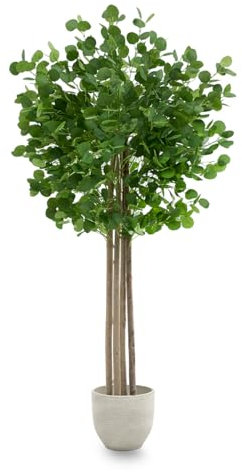 MAIA SHOP Eucalipto Artificial 190 cm – Árbol Decorativo con Tronco de Madera Natural, Planta Artificial Grande y Realista para Salón, Oficina, Hoteles y Proyectos de Interiorismo
