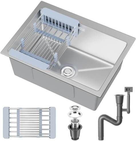 Stainless Steel kitche Sink,50 x 43cm,Inset Kitchen Sink,with Waste Kit,Drain Pipe,Pull-Out Drainer Basket,Suitable for Bathroom,Caravan Travelling