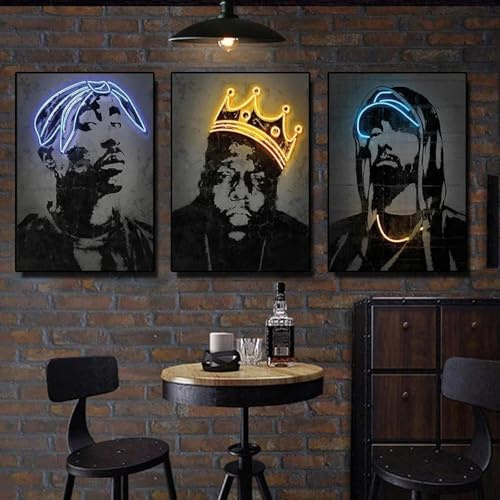 RDRDtbtr Abstraktes Neon-Design Wand Bilder Bilder Rapper-Star Leinwandgemälde Hip-Hop-Sänger Poster Kunstdrucke Wohnzimmer Bar Heimdekoration 40 x 60 cm x 3 ungerahmt