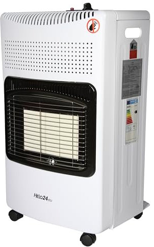 Gasheizung 4200W LPG – Mobiler Gasofen mit 3 Heizstufen, für 5kg/11 kg Gasflasche, mit Rollen – Heizstrahler für Innen & Außen, Camping,Terrasse inkl. Schlauch und Druckminderer (Weiß - W01)