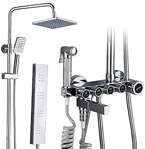 Badezimmer-Mischbatterie, Duscharmatur, Chrom, quadratisch, Regenduschkopf, Spritzschutz, Duschwand, Hydromassage mit Sprüher-Mischset