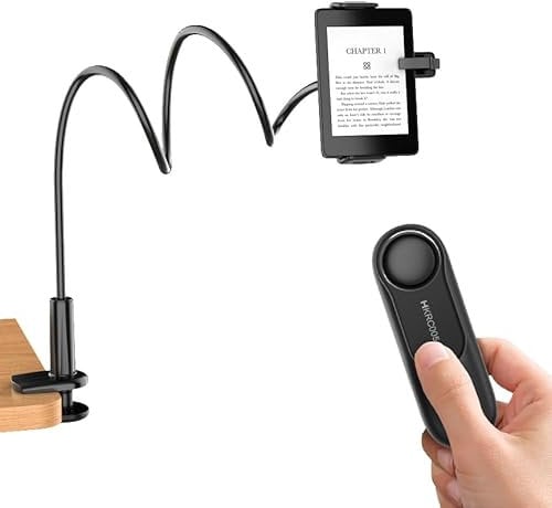 Hogance Supporto per Tablet per la Lettura di Kindle con Telecomando Pagina Turner (HKRC005), Supporto per eReader e Telecomando RF volta pagina, Accessori per la Lettura di Kindle/iPad/Tablet a Letto