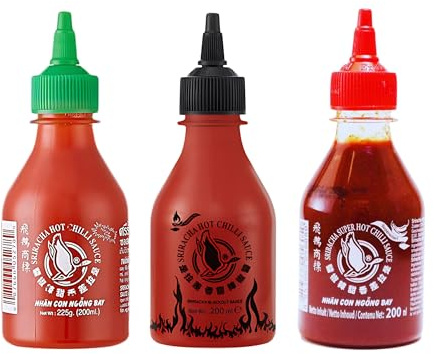 Flying Goose Sriracha Saucen Set - 3er Pack (Original, Super Hot & Black Out) - Scharfe Chili Saucen - Glutenfrei, Vegan, Ohne MSG - OG ASIA - 3x 200ml