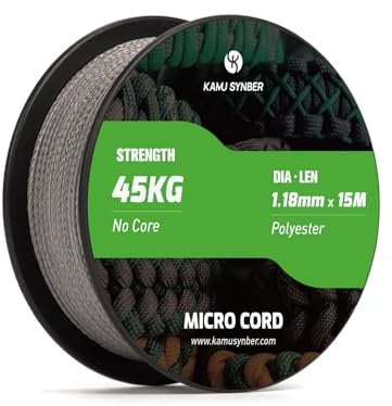 Kamu Synber Micro Cord 1.18mm Paracord Braided Rope 15m Spool for Bracelet, Crafting, Jewelry Making, Key Chains | Support 45kg | Charcoal Grey