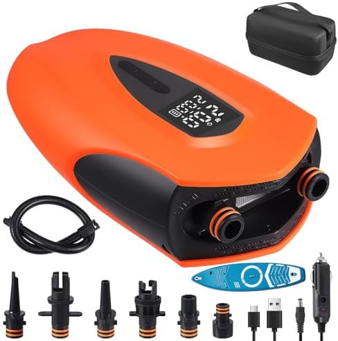 SUP Rechargeable Air Pump Electric Paddle Board Pump,20PSI High Pressure Intelligent Dual Stage Inflation,Deflation Function & Auto-Off,Portable Power Bank Electric Pump for SUPs, Kayaks, Wind Wings