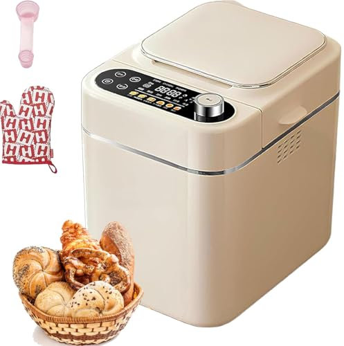 Panificadora, dispensador automático de acero inoxidable, capacidad de 500 g, 26 funciones preestablecidas, panel táctil LCD, máquina de masa y función de mermelada