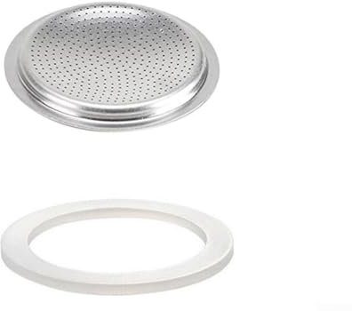 Dichtung, Silikon-Dichtungsring, Ersatzscheibe und Filter, kompatibel mit Edelstahl-Mokkakanne und Herd-Espresso-Kaffeemaschine, aus flexiblem Silikongummi (1 Tasse + Sieb)