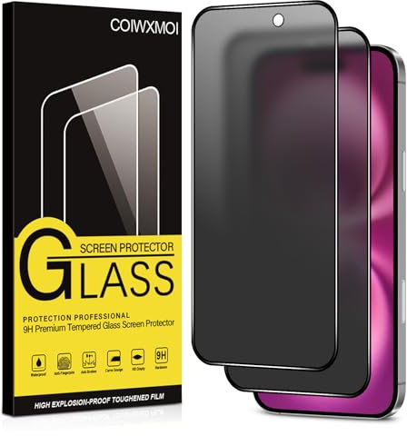 Coiwxmoi Matt Sichtschutz Panzer Schutz Glas für iPhone 16 Plus/iPhone 15 Plus,Matte Anti-Spähen Sichtschutzfolie 9H Härte HD Anti-Spy Schutzfolie Blendschutz Anti-Fingerabdruck Panzerfolie,2 Stück