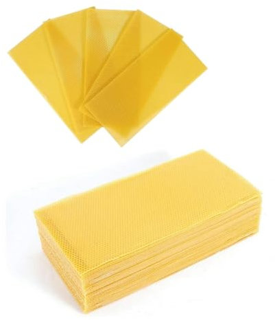 Vocdikficy 30 Stück Bienenwachsplatten, Natürliche Wachsgrundlage für Bienenrahmen, Bienengrundlagenplatten Zur Kerzenherstellung (16,34 X 7,68)