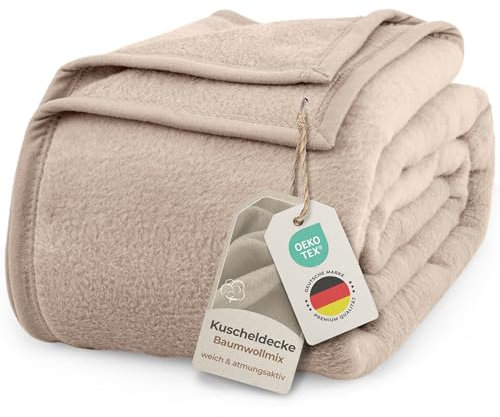 LAYNENBURG Premium Baumwolldecke 150x200 cm - Oeko-TEX 100 - Baumwollmix Kuscheldecke - Decke als Wohndecke, Sofa-Decke & Couchdecke - Wolldecke kuschelig-warm aus Baumwolle (beige)