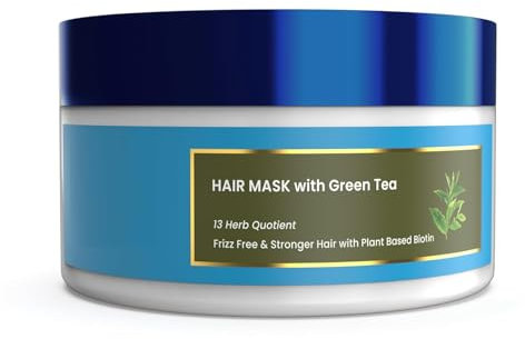 Green Tea Hair Mask – 200g | Deep Conditioning Hair Mask for Dry, Frizzy & Curly Hair | With Plant-Based Biotin & 13 Ayurvedic Herbs | For Damaged Hair & All Hair Types | Unisex