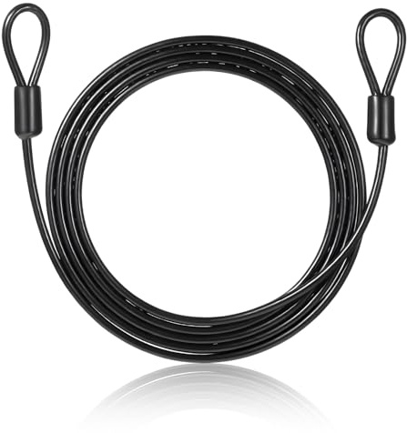 Câble à boucle - Câble en acier avec œillets - 2 m x 4 mm - Câble antivol noir - Câble métallique avec œillets - Câble de sécurité pour antivol de vélo - Câble en acier gainé en plastique - Pour