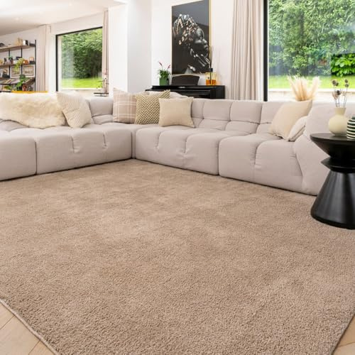 Brown Beige Machine Washable Warm Insulating Soft Cosy Touch Plush Thick Shaggy Rug for Bedroom Livingroom Hallway 200cm x 290cm (6ft 7 x 9ft 6)