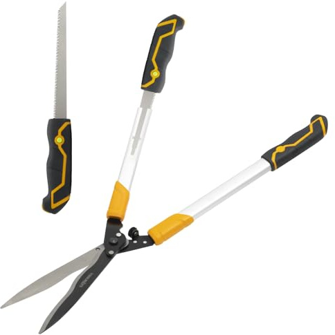 TOOLMAYS Cisaille à Haies 78cm Avec Scie à Main 21cm | Cisaille De Jardin Avec TêTe Inclinable à 20°, Taille Haie Manuel Pour Tailler Les Haies Et Les Buissons