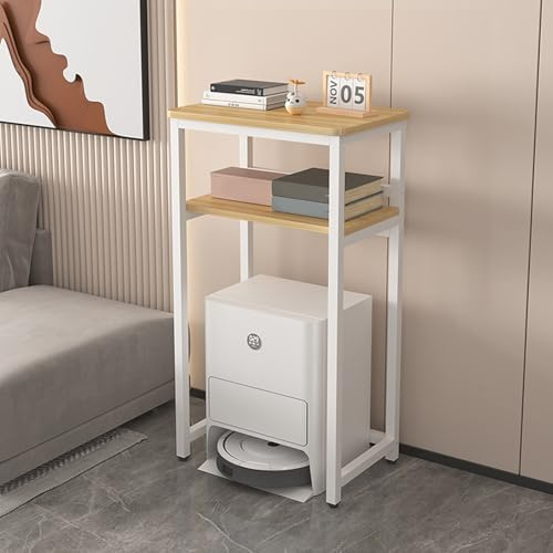HARELA Meuble De Rangement Caché pour Aspirateur Robot, Table d'Appoint pour Bureau à Domicile, Étagère Indépendante en Bois pour Salon Cuisine Bureau(White B,50x80cm/19.7x31.5in)