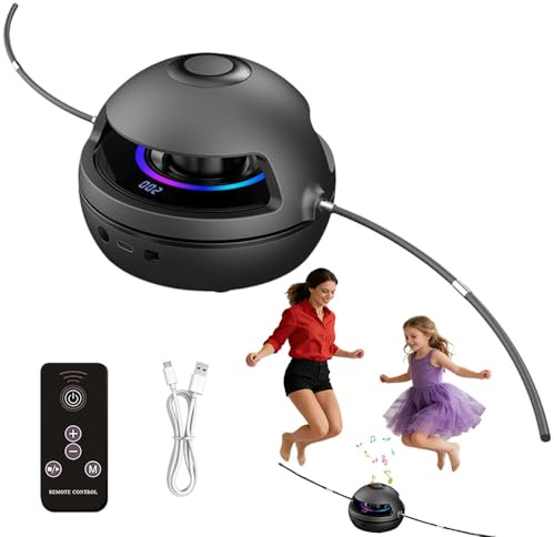 Smartes Springseil, Automatisches Elektronische Springseil mit Fernbedienung, Intelligente Sprungmaschine, Bluetooth Springseilmaschine Mit LED-Anzeigezähler, 1-10 Geschwindigkeitsstufe (Schwarz)