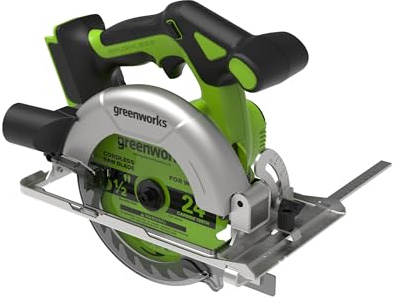 Greenworks 24 V brushless Cordless Circular Saw, 165 mm, 5,000 RPM, 20 mm Blade, Adjustable Cutting Depth 45°/90°, LED Light, Without Battery and Charger CRG404