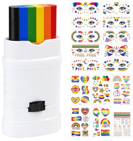 Rainbow Face Paint, Pride Themed Creative Kit with Vibrant Colours and Easy Application, Includes 1 Face Paint Stick, 5 Rainbow Stickers, 1 Nail Art Transfer and 10 Face Stickers.