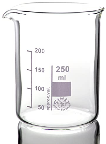 Simax Bechergläser, Becherglas 250 ml niedere Form, mit Ausguss, graduiert