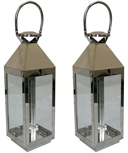 JVL Pair of Stainless Steel Hampton Indoor/Outdoor Candle Light Lanterns, 55 x 16 x 15cm