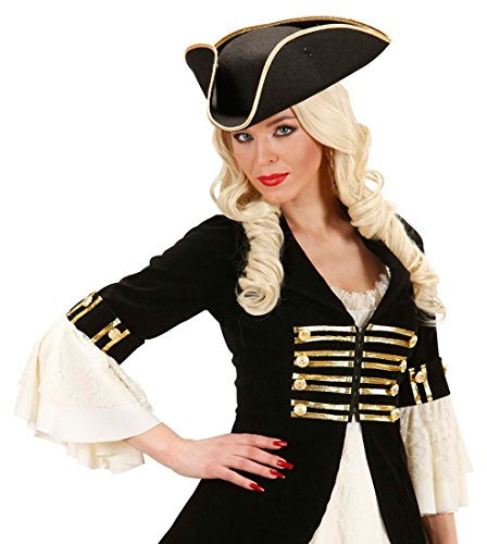 NET TOYS Piratenhut Dreispitz Kapitän Hut schwarz Offizier Kopfbedeckung General Filzhut Captain Jack Sparrow Mütze Seefahrer Kostüm Zubehör