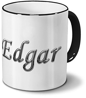 printplanet Tasse mit Namen Edgar - Motiv Chrom-Schriftzug - Namenstasse, Kaffeebecher, Mug, Becher, Kaffeetasse - Farbe Schwarz