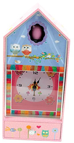 Musicbox World Spieluhr mit Uhr, Eulen-Design, Holz, Mehrfarbig, 285 mm