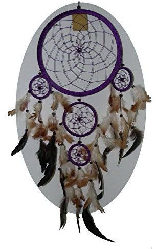 Simandra Original handgefertigter Traumfänger – hängender Dreamcatcher aus natürlichen Materialien handgefertigt ca. 58 cm lang, Durchmesser größter Ring 21 cm