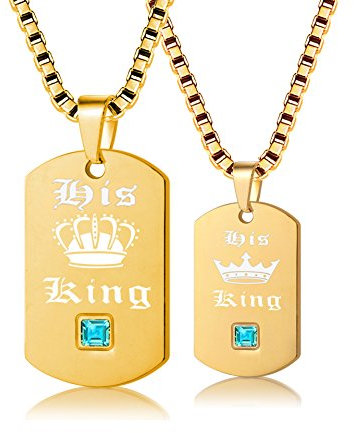 Uloveido 2 Stück Gay Pride Halsketten Set für Männer und Frauen - Hundemarke Gold Titan Edelstahl Box Kette Halsketten mit Charm Anhänger Sein König SN127