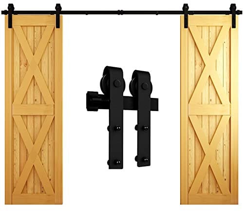 10FT/304cm Sliding Barn Wood Door Hardware Closet Kit Sliding Track Roller Hangers for Double Doors