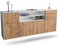Dekati Sideboard Topeka hängend (180x77x35cm) Korpus Weiss matt - Front Holz-Design Pinie - Push to Open