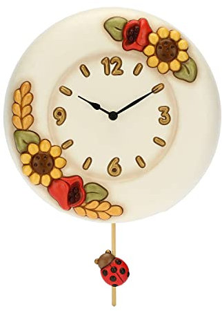 THUN - Pendeluhr aus Keramik, handdekoriert, Linie Blumen und Fantasie, Ø 26 cm