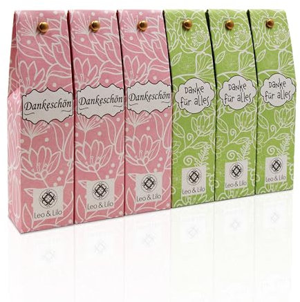 Leo & Lilo Naturkosmetik Handcreme Geschenk - 6er-Set (6 x 20 ml) - Danke Kollektion - Einzeln verpackt - Pflegt trockene Hände - Bio-Qualität