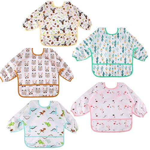 Lictin Bavoirs Manches Longues 5PCS Etanches Blouse Peinture Enfant Tablier d'Alimentation Multicolore 0-2ans