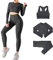 DONYKARRY 3pcs Gym Sets for Women Seamless Tracksuit Womens Full Set Outfits Workout Joggers Yoga Sportswear Leggings and Stretch Sports Bra Jumpsuits Clothes Sets (Black,M)