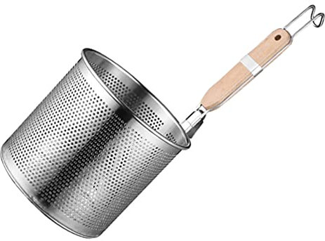 Passoire PâTes Inox Avec PoignéE En Bois - CuillèRe ÉCumoire Pour Nouilles, Soupe, Et Friture - Ustensile De Cuisine LéGer Et Portable Pour Maison Et Restaurant, 18cm
