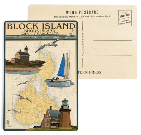 Lantern Press Wood Postcards, Block Island, Rhode Island, Nautical Chart