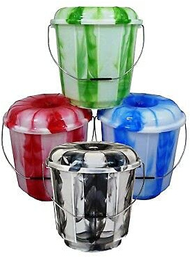 3 x Plastic 3 Litre Tie Dye Design Bucket Bin With Lid and Metal Handle Multipurpose Storage Bucket Hard Wearing Bucket for Animal Feed Garden Home Cleaning Camping Fishing Travel (Random Colour)