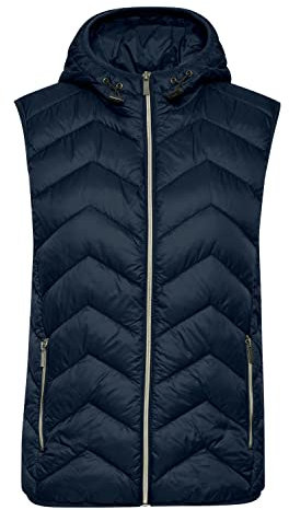 fransa FRBAPADDING Damen Weste Steppweste Outdoor Weste Kapuze mit Gummizug normale Länge Reißverschluss-Taschen enger Schnitt, Größe:XL, Farbe:Dark Peacoat (194010)