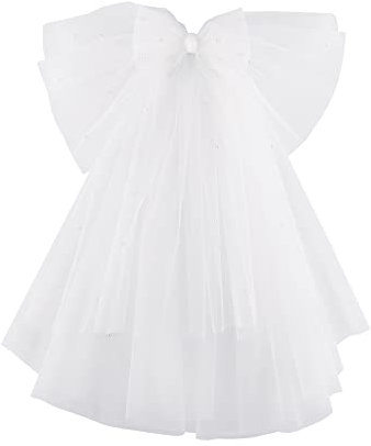 CHIC DIARY Tüll Brautschleier mit Schleife Elegant Kurz Schleier mit Kamm JGA Fasching Hochzeit Kostüm Festlich Outfit Damen