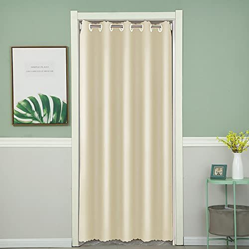 Cozomiz Rideaux Occultants Isolation Thermique Rideaux à œillets Phonique Anti Bruit Rideau de Porte Interieur, pour Porte, Chambre d'enfant Anti Froid 150x200cm Beige