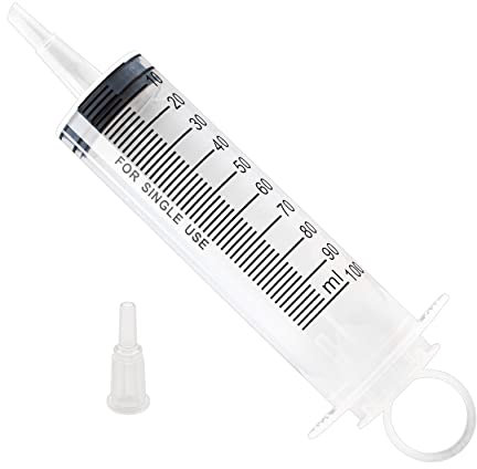 Spritze 100 ml mit Katheteransatz und Luer Adapter. Wiederverwendbare Plastikspritze als Pipette, für Flüssigkeiten, Ölspritze, Dosierspritze aus Kunststoff für Garten, Industrie und Tiernahrung