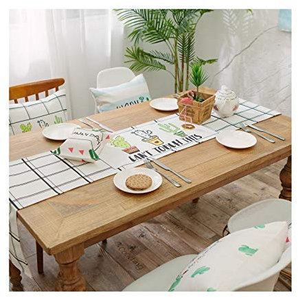 Whoiy Tischläufer 200cm Weiß, Tischläufer Elegant 33cm Polyester Cartoon Kaktus Taufe Deko Abwaschbar