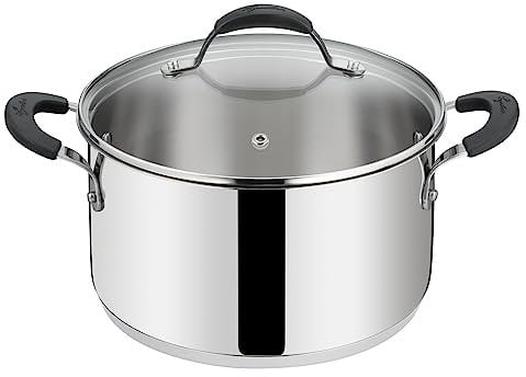 Lagostina Tempra Acier Casserole Fonda et Couvercle, Casserole Ø 24 cm en acier inoxydable 18/10 + Couvercle en verre, avec fond Lagotherm et poignées en silicone