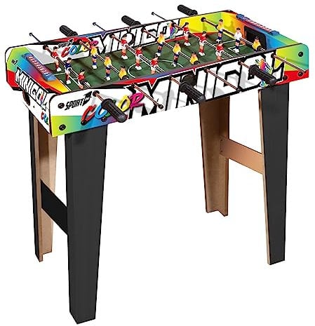 Sport1 Indoor-Fußball Mini Goal mit Beinen. Tischfußball für den Innenbereich, aus MDF, Maße 69 x 37 x 65 cm, Tischkärtchen mit 6 Schlaufen, Punktezeichen und Bällen inklusive, Mehrfarbig,