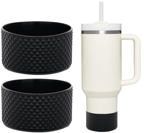 WK IEASON 2 Pcs Tumbler Bottom Protector Flask Silicone Boot for Stanley Quencher Adventure 40oz & Stanley IceFlow 20oz 30oz and Compatible with Hydro Flask Wide Mouth 12oz 21oz 24oz(Diamond Blackx2)